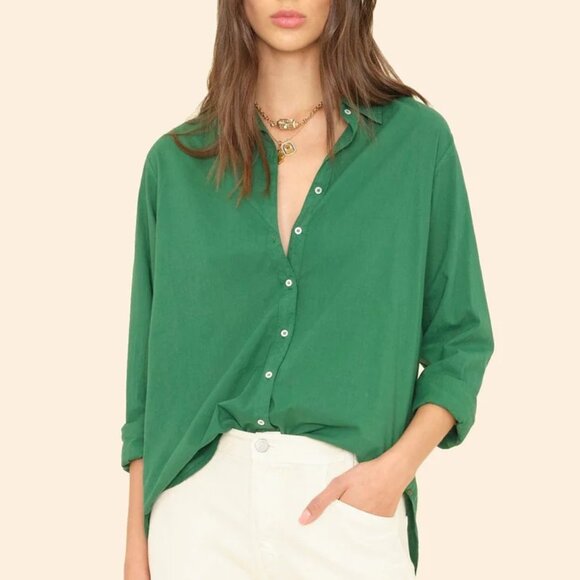 Xirena Beau Button Down Shirt XS Alpine Green Cotton Poplin Relaxed Fit Blouse - Picture 1 of 7